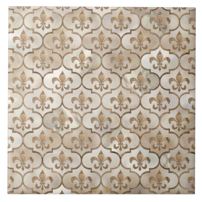 Fleur-de-lis pattern pearl and gold tile (Front)