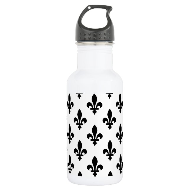Fleur de Lis Pattern, Royal French, Black on White 532 Ml Water Bottle (Front)