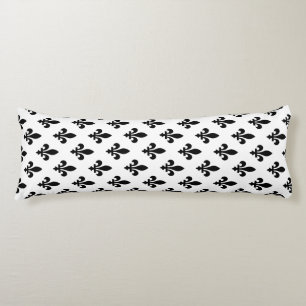 Fleur de Lis Pattern, Royal French, Black on White Body Cushion