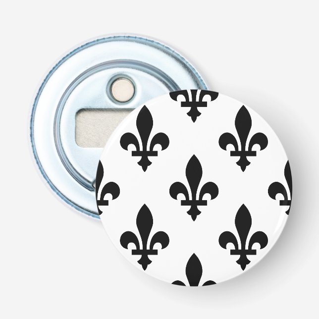 Fleur de Lis Pattern, Royal French, Black on White Bottle Opener (Front)