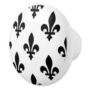 Fleur de Lis Pattern, Royal French, Black on White Ceramic Knob