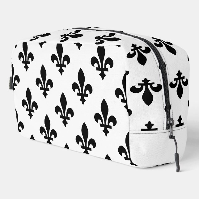 Fleur de Lis Pattern, Royal French, Black on White Dopp Kit (Right Corner)
