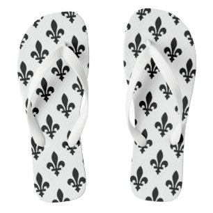 Fleur de Lis Pattern, Royal French, Black on White Jandals