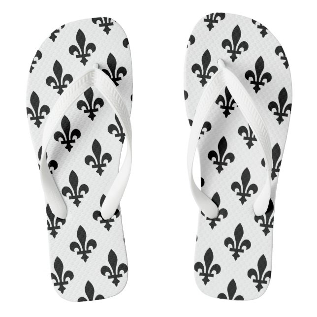 Fleur de Lis Pattern, Royal French, Black on White Jandals (Footbed)