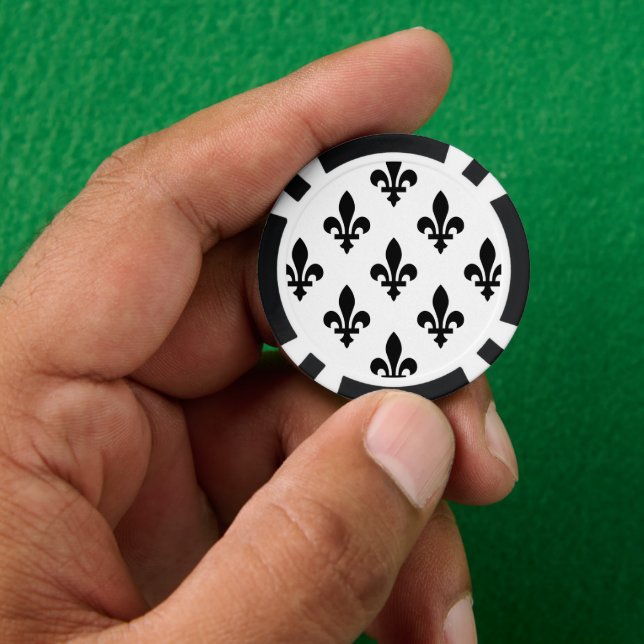 Fleur de Lis Pattern, Royal French, Black on White Poker Chips (Hand)