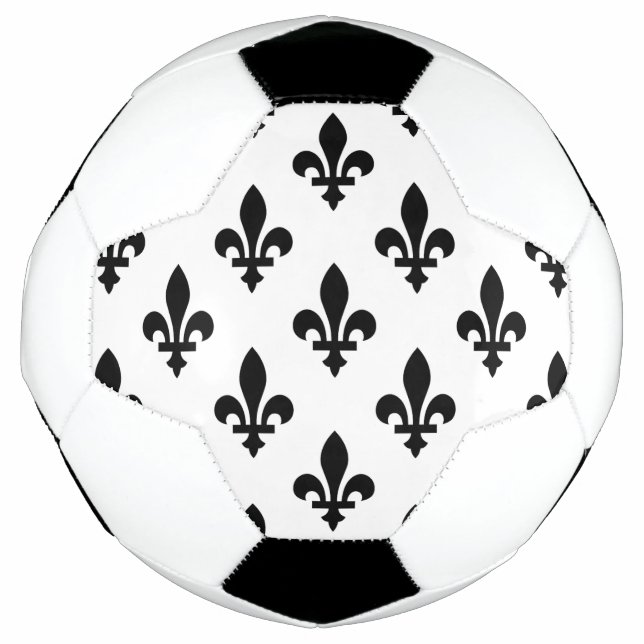 Fleur de Lis Pattern, Royal French, Black on White Soccer Ball (Front)
