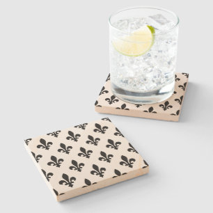 Fleur de Lis Pattern, Royal French, Black on White Stone Coaster