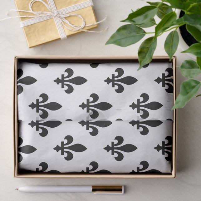 Fleur de Lis Pattern, Royal French, Black on White Tissue Paper (Gift)