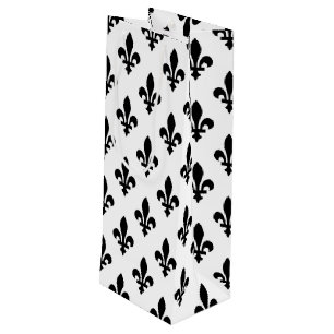 Fleur de Lis Pattern, Royal French, Black on White Wine Gift Bag