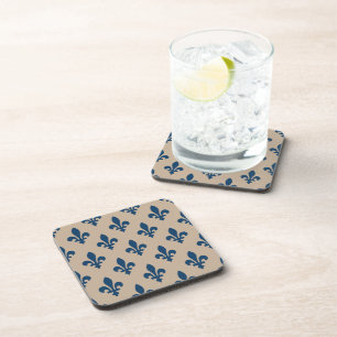 Fleur de Lis Pattern, Royal French Blue on Cream Coaster