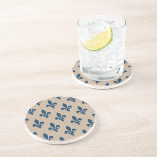 Fleur de Lis Pattern, Royal French Blue on Cream Coaster