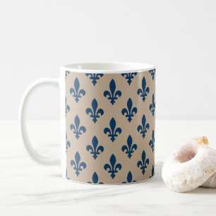 Fleur de Lis Pattern, Royal French Blue on Cream Coffee Mug