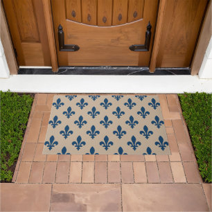 Fleur de Lis Pattern, Royal French Blue on Cream Doormat
