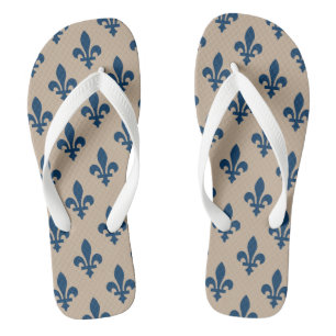 Fleur de Lis Pattern, Royal French Blue on Cream Jandals