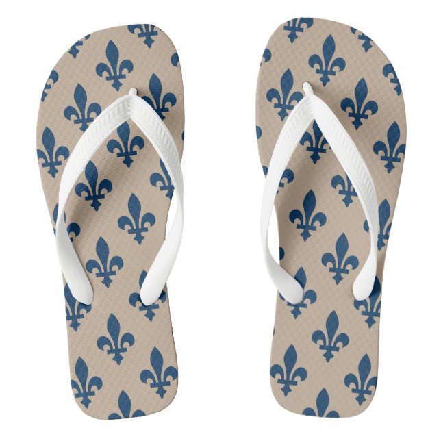Fleur de Lis Pattern, Royal French Blue on Cream Jandals (Footbed)