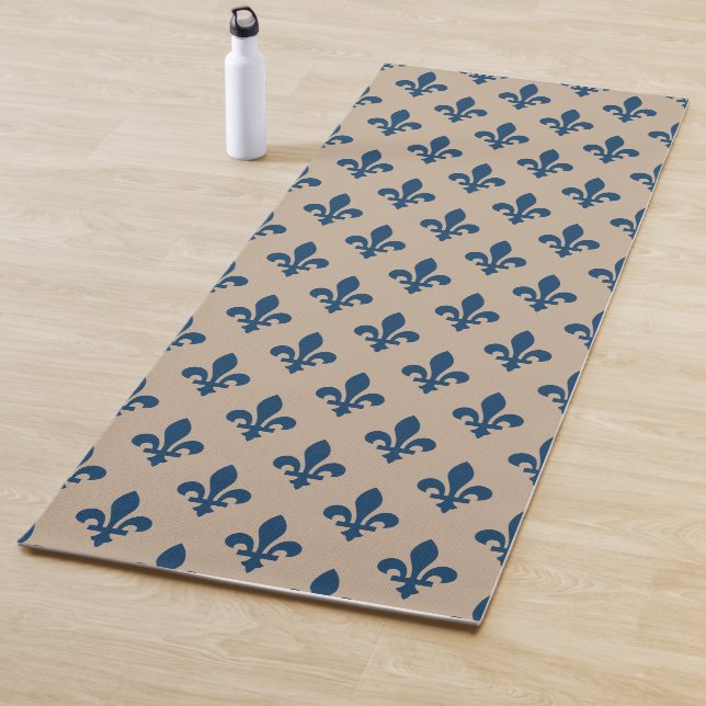 Fleur de Lis Pattern, Royal French Blue on Cream Yoga Mat (In Situ)