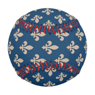 Fleur de Lis Pattern, Royal French, Cream on Blue Baseball