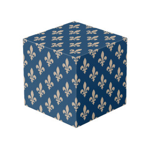 Fleur de Lis Pattern, Royal French, Cream on Blue Cube
