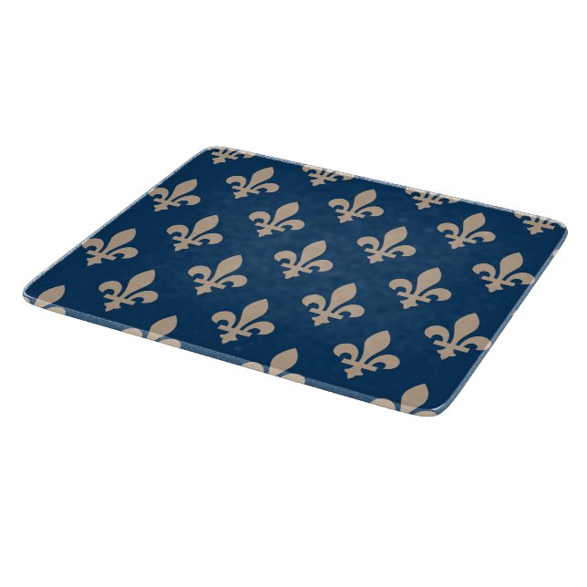 Fleur de Lis Pattern, Royal French, Cream on Blue Cutting Board (Corner)