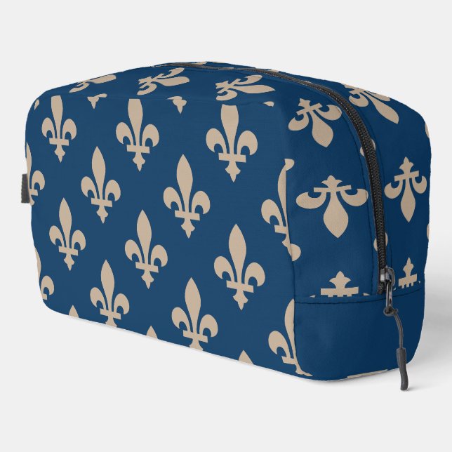 Fleur de Lis Pattern, Royal French, Cream on Blue Dopp Kit (Right Corner)