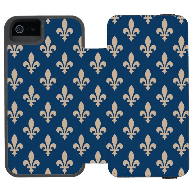 Fleur de Lis Pattern, Royal French, Cream on Blue Incipio iPhone Wallet Case (Folio Open)