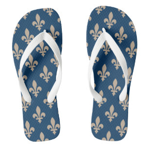 Fleur de Lis Pattern, Royal French, Cream on Blue Jandals