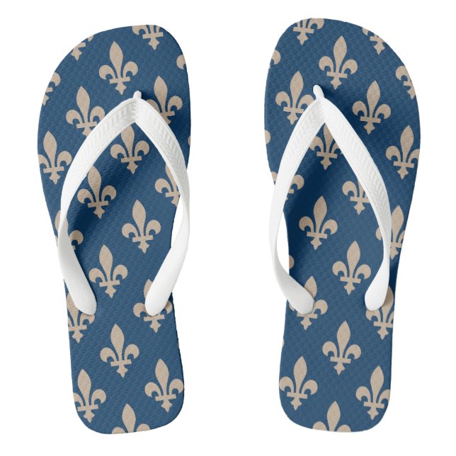 Fleur de Lis Pattern, Royal French, Cream on Blue Jandals (Footbed)