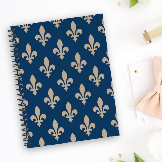 Fleur de Lis Pattern, Royal French, Cream on Blue Notebook (Creator Uploaded)