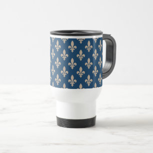 Fleur de Lis Pattern, Royal French, Cream on Blue Travel Mug
