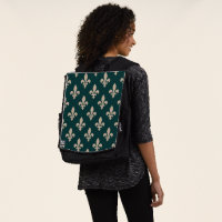 Fleur de Lis Pattern, Royal French Cream on Green
