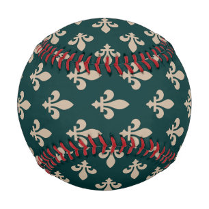 Fleur de Lis Pattern, Royal French Cream on Green Baseball