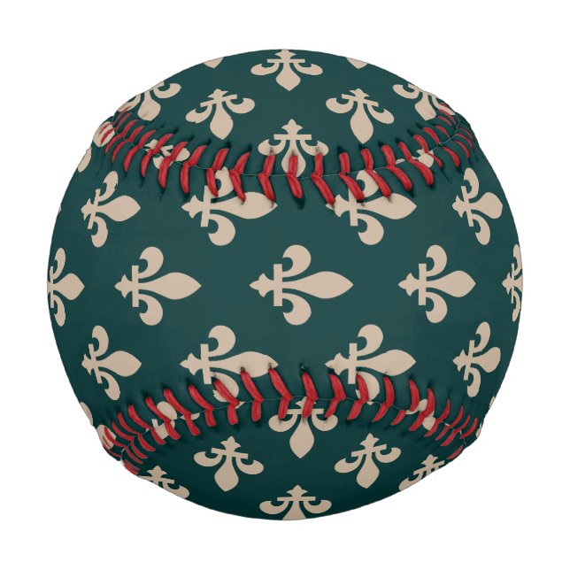 Fleur de Lis Pattern, Royal French Cream on Green Baseball (Back)