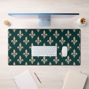 Fleur de Lis Pattern, Royal French Cream on Green Desk Mat