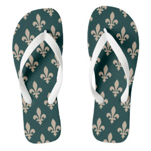 Fleur de Lis Pattern, Royal French Cream on Green Jandals