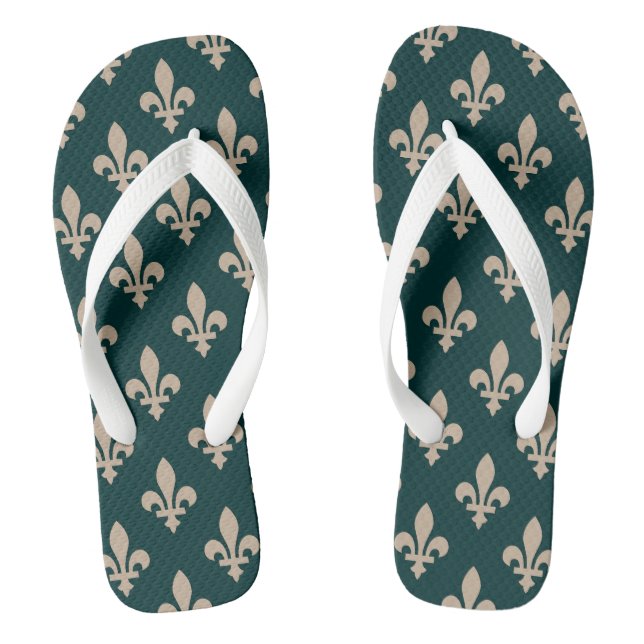 Fleur de Lis Pattern, Royal French Cream on Green Jandals (Footbed)