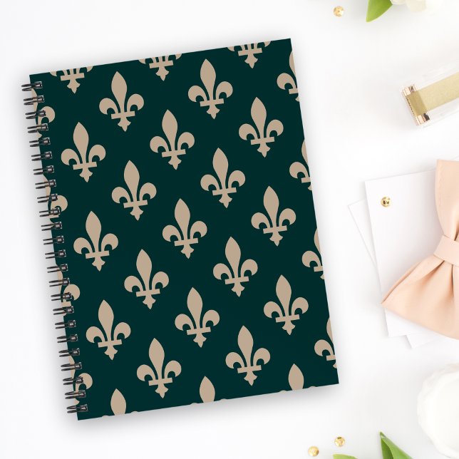 Fleur de Lis Pattern, Royal French Cream on Green Notebook (Creator Uploaded)