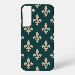 Fleur de Lis Pattern, Royal French Cream on Green Samsung Galaxy Case