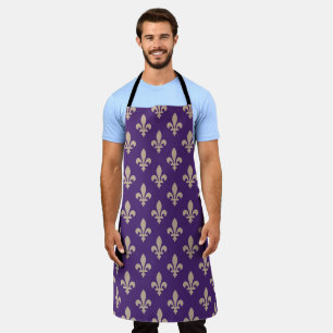 Fleur de Lis Pattern, Royal French Cream on Purple Apron