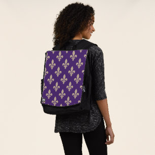 Fleur de Lis Pattern, Royal French Cream on Purple Backpack