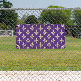 Fleur de Lis Pattern, Royal French Cream on Purple Banner