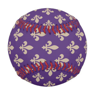 Fleur de Lis Pattern, Royal French Cream on Purple Baseball