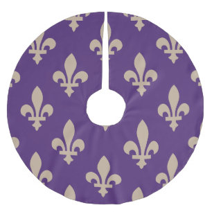 Fleur de Lis Pattern, Royal French Cream on Purple Brushed Polyester Tree Skirt