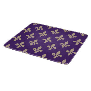 Fleur de Lis Pattern, Royal French Cream on Purple Cutting Board