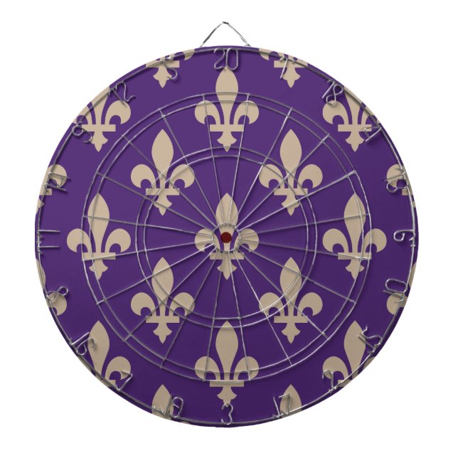 Fleur de Lis Pattern, Royal French Cream on Purple Dartboard (Front)
