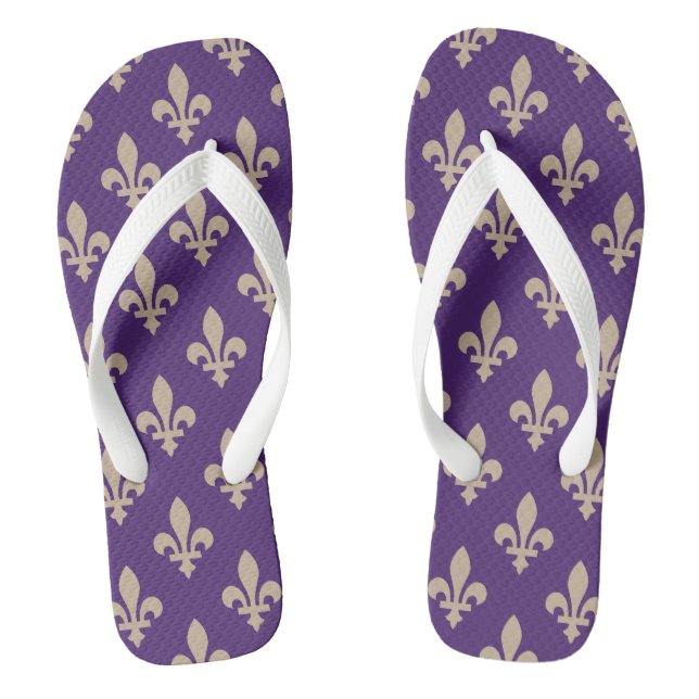 Fleur de Lis Pattern, Royal French Cream on Purple Jandals (Footbed)