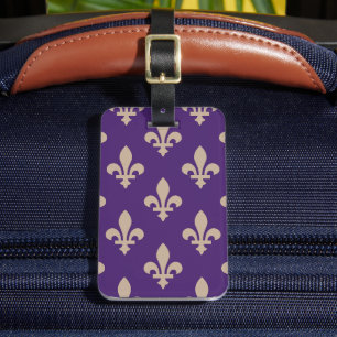 Fleur de Lis Pattern, Royal French Cream on Purple Luggage Tag