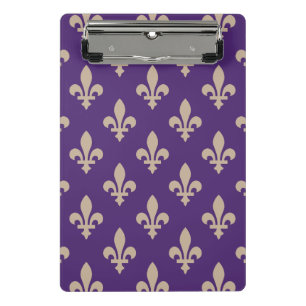 Fleur de Lis Pattern, Royal French Cream on Purple Mini Clipboard