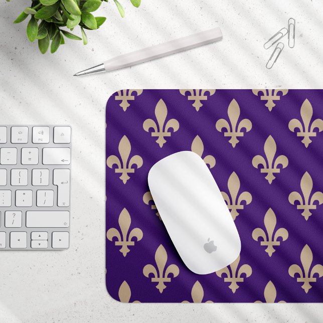 Fleur de Lis Pattern, Royal French Cream on Purple Mouse Pad (Creator Uploaded)