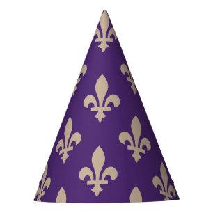 Fleur de Lis Pattern, Royal French Cream on Purple Party Hat