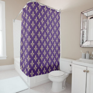 Fleur de Lis Pattern, Royal French Cream on Purple Shower Curtain
